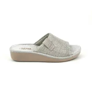 Vul Ladi 3641 - Chinela en textil trenzado y cuña alta en gris