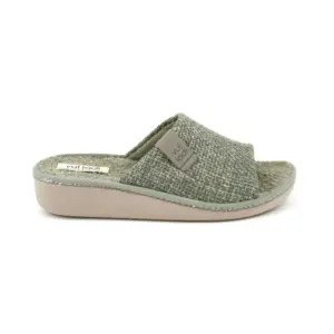 Vul Ladi 3641 - Chinela en textil trenzado y cuña alta en kaki