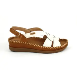 Pikolinos 1839 - Sandalia en piel con nudo y velcro en blanco