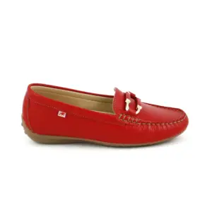 Fluchos 2156 - Mocasín en piel plano con estribo en rojo
